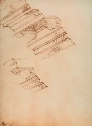 Étude pour deux corniches; dessin de Michel-Ange. Casa Buonarroti, Florence